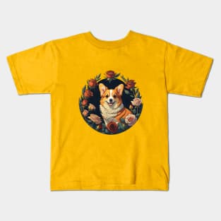 Corgi Surrounded By Red Roses Kids T-Shirt